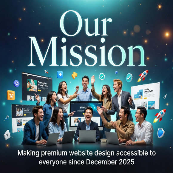 Our Mission premium WordPress theme mockups, HTML templates, and digital asset icons
